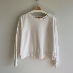 Amo Embroidered Sweatshirt Women's Size S White Boxy Preppy‎ Coastal Casual